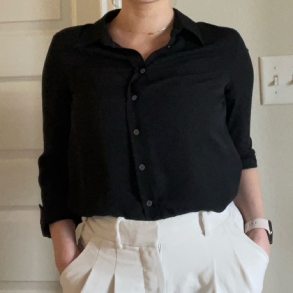 Banana Republic Black Button Down Shirt with Long Sleeves and Standard Collar